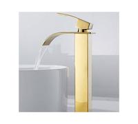 (As show, One size) Bathroom faucet high waterfall sink spout for basin, modern cold and hot water mixer square chrome single hole (Gold)