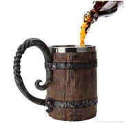 (As show, One size) Beer Mug, Imitation Wood Stainless Steel Mug,barrel Mug(550 Ml)