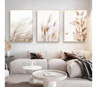 (As show, One size) Beige Reed Weeds Pampas Reed Plants Decorative Wall Mural (Set of 3)