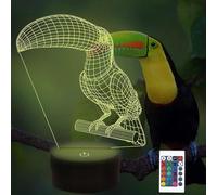 (As show, One size) Bird 3D Illusion Lamp, Attivolife Hornbill Night Light with Remote Control 16 Color Changing Dimmable
