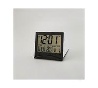 (As show, One size) Black LCD digital alarm clock, temperature, foldable desk clock, perpetual calendar, electronic clock, slim, suitable for travel.