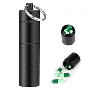 (As show, One size) Black Portable Travel Pill Box Waterproof Pill Organizer with 3 Compartments
