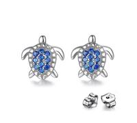 (As show, One size) Blue Diamond Sea Turtle Earrings 925 Sterling Silver Summer Hawaiian Beach Ocean Earrings Hypoallergenic Cute Earrings Jewelry Birthday Graduation Gif