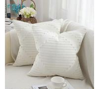 (As show, One size) Boho Throw Pillow Covers Beige and Cream White Pillow Covers 20X20 Set of 2 Farmhouse Decorative Pillow Covers for Couch Sofa Living Room
