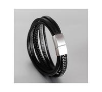 (As show, One size) Bracelet Homme Cuir et Bracelet Acier Inoxydable Multi Tress Ajustable Bracelet Cuir Homme Noir