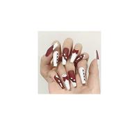 (As show, One size) Brishow Christmas False Nails Long Fake Nails Red Bow Press on Nails Ballerina Acrylic Stick on Nails 24pcs for Women and Girls