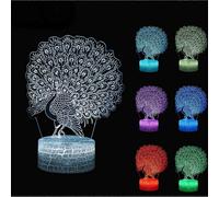 (As show, One size) Buddha 7 Color Changing Night Lamp 3D Atmosphere Bulbing Light 3D Visual Illusion LED Lamp for Kids Toy Christmas Birthday Gifts (Peacock)