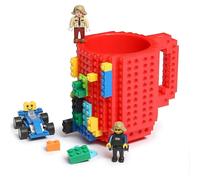 (As show, One size) Build-on Brick Coffee Mug, Funny DIY Novelty Cup with Building Blocks Creative Gift for Kids Men Women Xmas Birthday(Red)