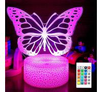 (As show, One size) Butterfly Night Light,Butterfly Patterns,Birthday Girls Gifts for 3D Illusion Lamp,16 Light Colors and 4 Modes, with Remote and Touch Control