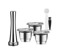 (As show, One size) Capsules Reusable, Stainless Steel, 3 Pieces Refillable Pads For Nespresso + 1 Tamper + 1 Spoon + 1(kui)