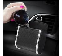 (As show, One size) Car Air Vent Storage Bag Organizer Pocket Bling Driver Pockets Handmade Crystal Rhinestone Patterned Air Vent Phone Holder Sunglass Coin Key Card Case