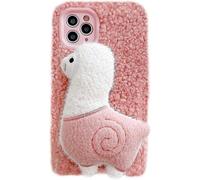 (As show, One size) Cartoon Doll Toy iPhone 12 Pro Case, Fluffy 3D Cute Plush Fur Animal Soft Cover Compatible with iPhone Case (iPhone 12 Pro, Alpaca Pink)