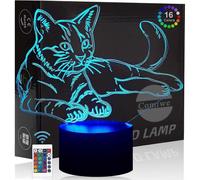(As show, One size) Cat (A) 3D Illusion Night Light Toys,16 Colors Change Smart Touch & Remote Control,Home Decor LED Bedside Table Desk Lamp,Christmas Birthday Gif