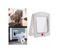 (As show, One size) Cat Flap, 4-Way Lockable Cat Flap for Cat, Small Dog, Easy to Install and Use(M,White)