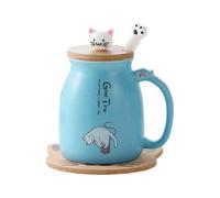 (As show, One size) Cat Mug Cute Ceramic Coffee Cup with Lovely Kitty Lid, Cat Paw Spoon,kawaii coaster,Novelty Morning Cup Tea Milk Christmas Mug ,blue