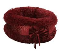 (As show, One size) cat Sofa Five Color Choices Winter Long Plush Warm Cat Nest Round Bowknot Lovely Dog Nest Deep Sleep Pet Bed Cat Supplies (Color : A, Size : Round_50C