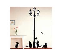 (As show, One size) Cats Under Lamp Post Wall Stickers + Couple Cat Wall Sticker for Creative Personality Home Bedroom Living Room - Black