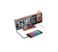 (As show, One size) Ceiling Projection Alarm Clock Digital Clock With Mirror Screen And Projector Dimmer 15 Volume 2 Ringtone Fm Radio Alarm Clock- Rose Gold