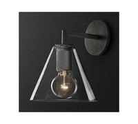 (As show, One size) Chinese iron wall lamp E27, metal lamp, glass wall lamp, night light suitable for corridors, attics, passages and cafes