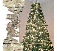 (As show, One size) Christmas Tree Light Strip Decorative Classic Hanging Double Layer Light Strip 32.8FT 100LED with Remote Control (Silver)