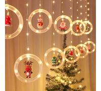 (As show, One size) Christmas USB Hanging String Lights LED Curtains Cute Santa Snowman Elk Pendant 3D Lamp Garland for Indoow Outdoor Window Wall Decoration