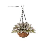(As show, One size) Christmas Wreath Artificial Hanging Flower Basket Garland with LED Light Red Berries Pine Cone Home Decoration Navidad Xmas Gift