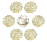 (As show, One size) Coasters, 6 Pieces Coasters Round Under Glass Vinyl Coasters for Table Dining Kitchen (Gold, 10cm)