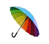 (As show, One size) COLLAR AND CUFFS LONDON - 16 Ribs VERY ROBUST 95KPH - Triple Layer Frame, Reinforced With Fiberglass - Cane Umbrella - Automatic Open - Colorful - Rai