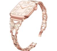 (As show, One size) Compatible with Apple Watch Band 38mm 40mm 41mm, Lightweight for Women, Easy Adjustable Bracelet, Shiny Diamond on Butterfly, Jewelry Metal Strap for