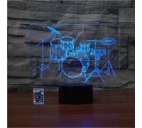 (As show, One size) Creative 3D Drum Kit Night Light USB Powered Touch Switch Remote Control LED Decor 3D Lamp 7/16 Colors Changing Children Kids Gift Christmas Xmas Brit