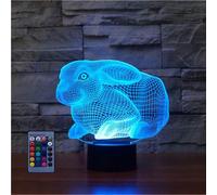(As show, One size) Creative 3D Rabbit Night Light USB Powered Touch Switch Remote Control LED Decor 3D Lamp 7/16 Colors Changing Children Kids Toy Christmas Xmas Brithda