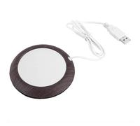 (As show, One size) Creative Metal USB Heated Coaster Constant Temperature Coffee Coaster Insulation Pad Hot Coaster (Dark Wood Grain)