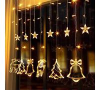 (As show, One size) Curtain Light 138 LEDs, Christmas Light Garland Star Reindeer Fir Bell, Decoration Indoor/Outdoor Christmas Lighting, Deco Light Connectable Window Wa