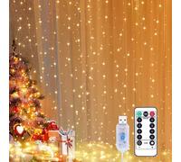 (As show, One size) Curtain Lights, 3 x 3m Led String Lights 300leds, 8 Lighting Modes, Timer Remote Control, Window Decoration, Wedding, Garden, Bedroom