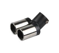 (As show, One size) Curved flat tip - silver black-Auto Universal one out two Bake Blue tail throat twin tube muffler stainless steel exhaust pipe modding Supplies