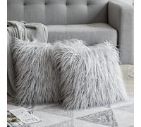 (As show, One size) Cushion Covers Set of 2 Pieces Gray Faux Fur 40X40cm, Super Soft Plush Deluxe Decorative Fuzzy Pillow Cases, Luxury Synthetic for Sofa Living Room Cou