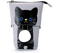 (As show, One size) Cute Carton Stand up Pencil Holder,Canvas Pen Pencil Case Organizer Transformer Stand Store Pencil Case Box, Telescopic Stationery Pouch Bag with Zipp