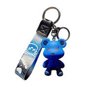 (As show, One size) Cute Color-Changing Bear Resin Keychain Creative PVC Braided Belt Cartoon Animal Bag Pendant Car Key Pendant Metal Keyring Men Women Boy Girl-Blue