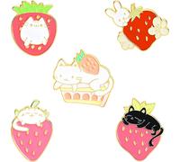 (As show, One size) Cute Strawberry Enamel Pins Set Cartoon Fruit Rabbit Cat Lapel Pins Compatible with Women Girls Cute Brooches Pin Badges Compatible with Clothing Back