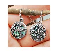 (As show, One size) Delicate 925 Sterling Silver Abalone Shell Earrings, Creative Sea Grass Flower Turtle Cutout Earrings, Birthday Jewelry Gifts for Wife Her