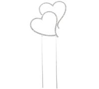 (As show, One size) Delicate Sparkling Crystal Rhinestones Double Love Heart Shape Wedding Cake Topper Decoration - Size L (Silver)