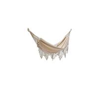 (As show, One size) Deluxe Double & Single Hammock with Pom Poms - Soft woven cotton fabric, bohemian style, suitable for balcony, porch, garden