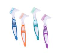 (As show, One size) Denture Cleaning Brush Set of 4 with Multi-Layer Bristles and Ergonomic Rubber Handle - Dual-Sided Portable Brush for False Teeth Cleaning