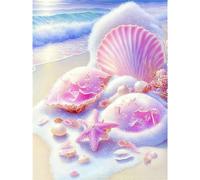 (As show, One size) Diamond Painting Adults, Seashells Pink Seashells Full 5D Diamond Painting Fantasy Beach 30x40cmDiamond Kit Kids, Diamond Rhinestone Cross Stitch Crys