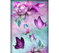 (As show, One size) Diamond Painting Kits for Adults,DIY 5D Round Full Drill Butterfly Flowers Diamond Art,Very Suitable for Home Leisure and Wall Decoration