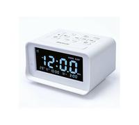 (As show, One size) Digital clock radio with dual USB charger for bedroom, with alarm volume and brightness adjustment, white color.
