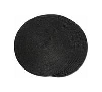 (As show, One size) Dining table Set of 6 Black Round Braided Placemats for Dining Tables Non-Slip Washable Woven Placemats 38cm - Black