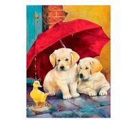 (As show, One size) DIY 5D Diamond Art Red Umbrella Dog Painting Set Full Diamonds -30x40cm, Crystal Water Diamond Embroidery Cross Embroidery Craft Painting Picture for