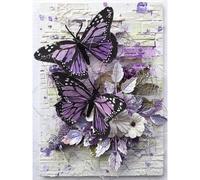 (As show, One size) DIY Diamond Art Kits,Purple Butterfly Flowers Round Drill Crystal Rhinestone Embroidery Cross Stitch Arts Craft Canvas Wall Decor 12x16 in
