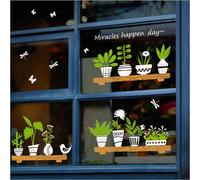 (As show, One size) Double Sided Window And Wall Stickers Green Plants Removable Decoration For Living Room Bedroom Cafe Glass Door